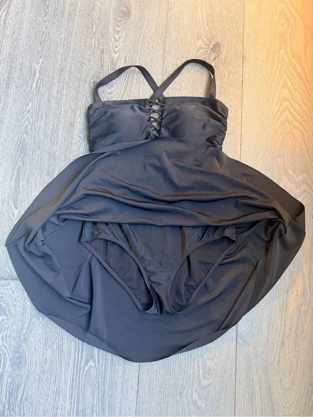 Torrid Crisscross Lattice Peplum Long Swim Dress in Black Size Medium